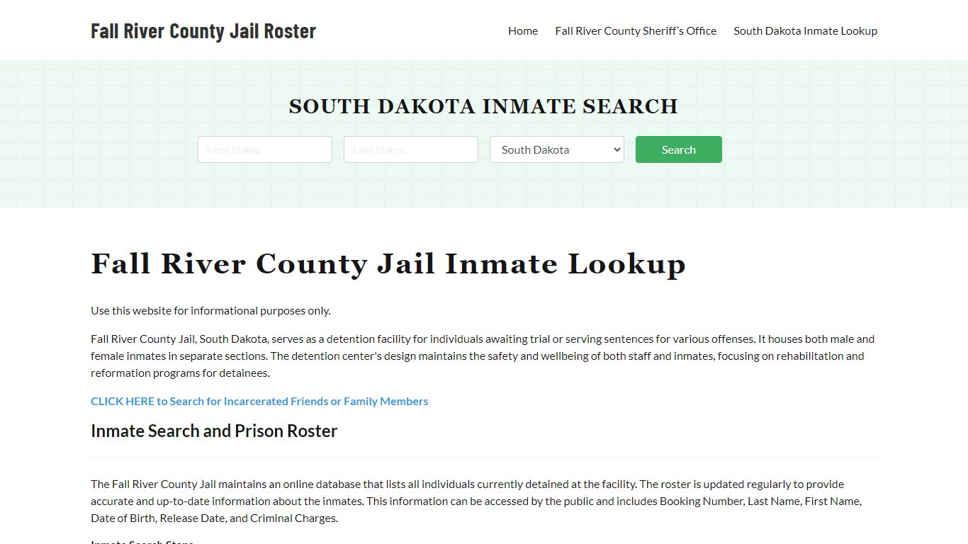 Fall River County Jail Roster Lookup, SD, Inmate Search