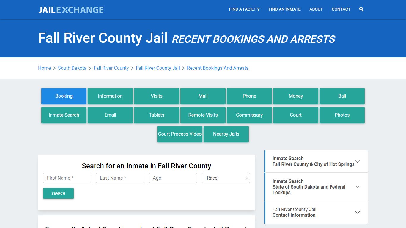 Fall River County Jail Recent Bookings And Arrests - Jail Exchange