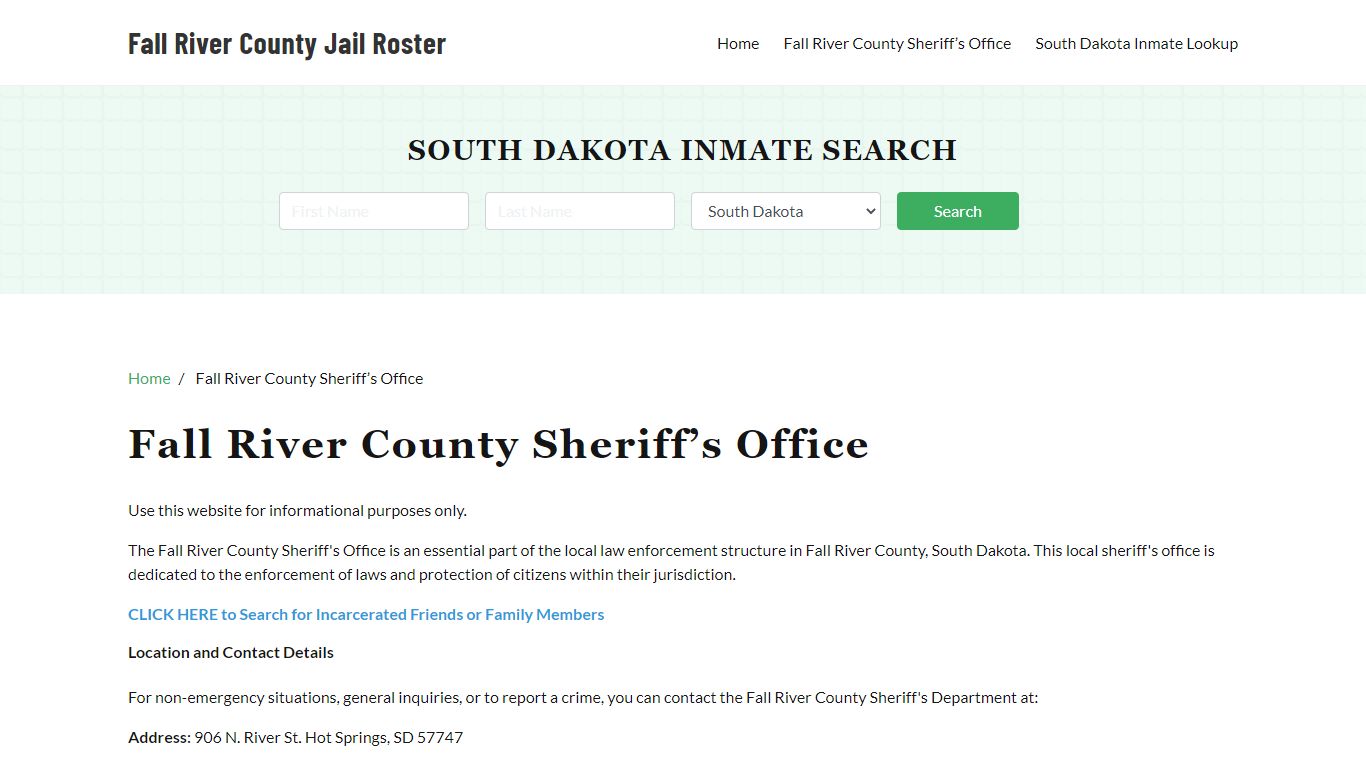 Fall River County Sheriff Office, SD, Arrest Warrants Search