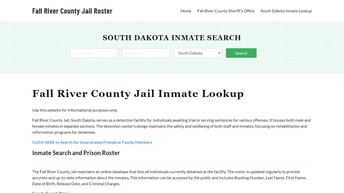 Fall River County Jail Roster Lookup, SD, Inmate Search